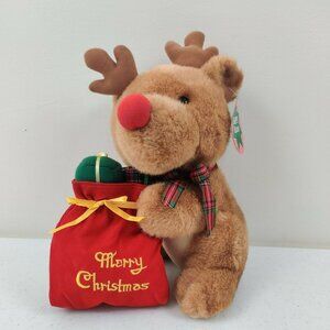 Red-Nosed Reindeer w/Bag of Presents Plush Goffa International Merry Christmas